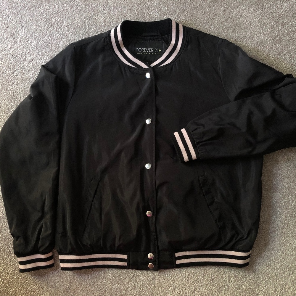 Forever 21+ Bomber Jacket with Pale Pink Ribbing